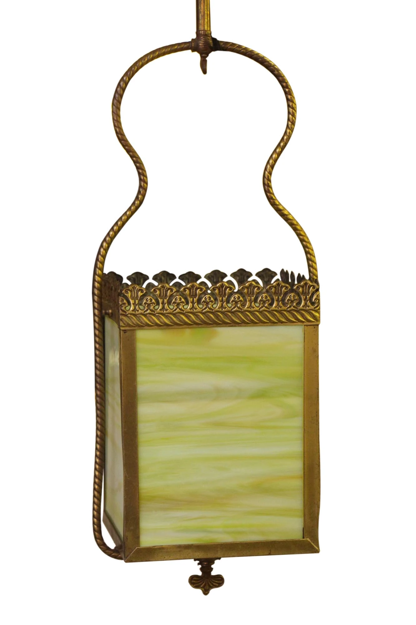 Vintage Green Slag Glass Brass Ceiling Lantern 5 Vintage Green Slag Glass Brass Ceiling Lantern - Image 3