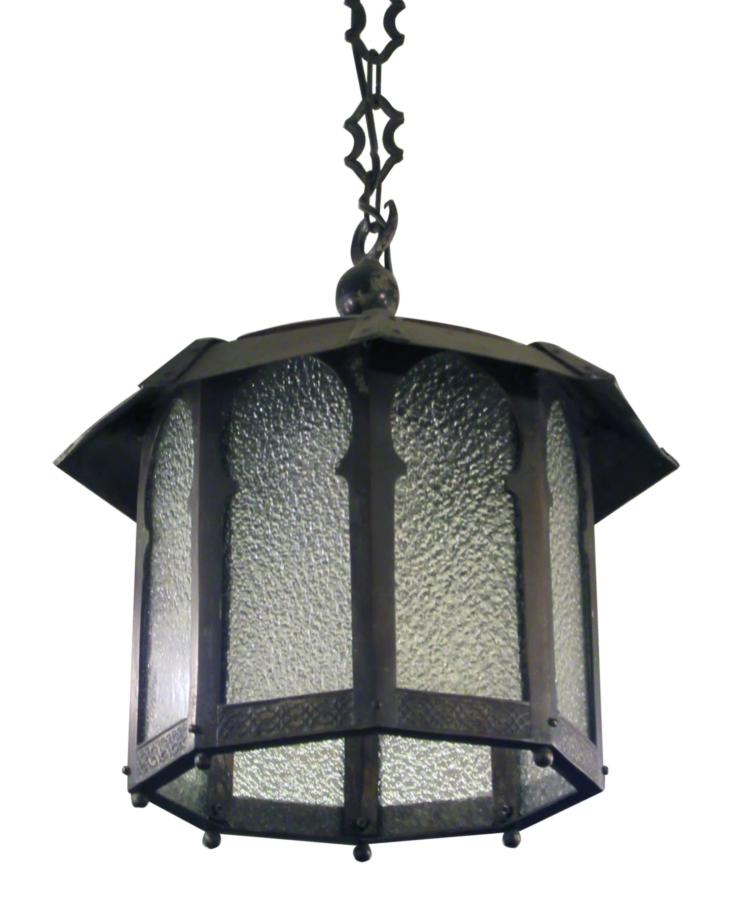 Antique Tudor Gothic Pebbled Glass Ceiling Lantern 5 Antique Tudor Gothic Pebbled Glass Ceiling Lantern - Image 3