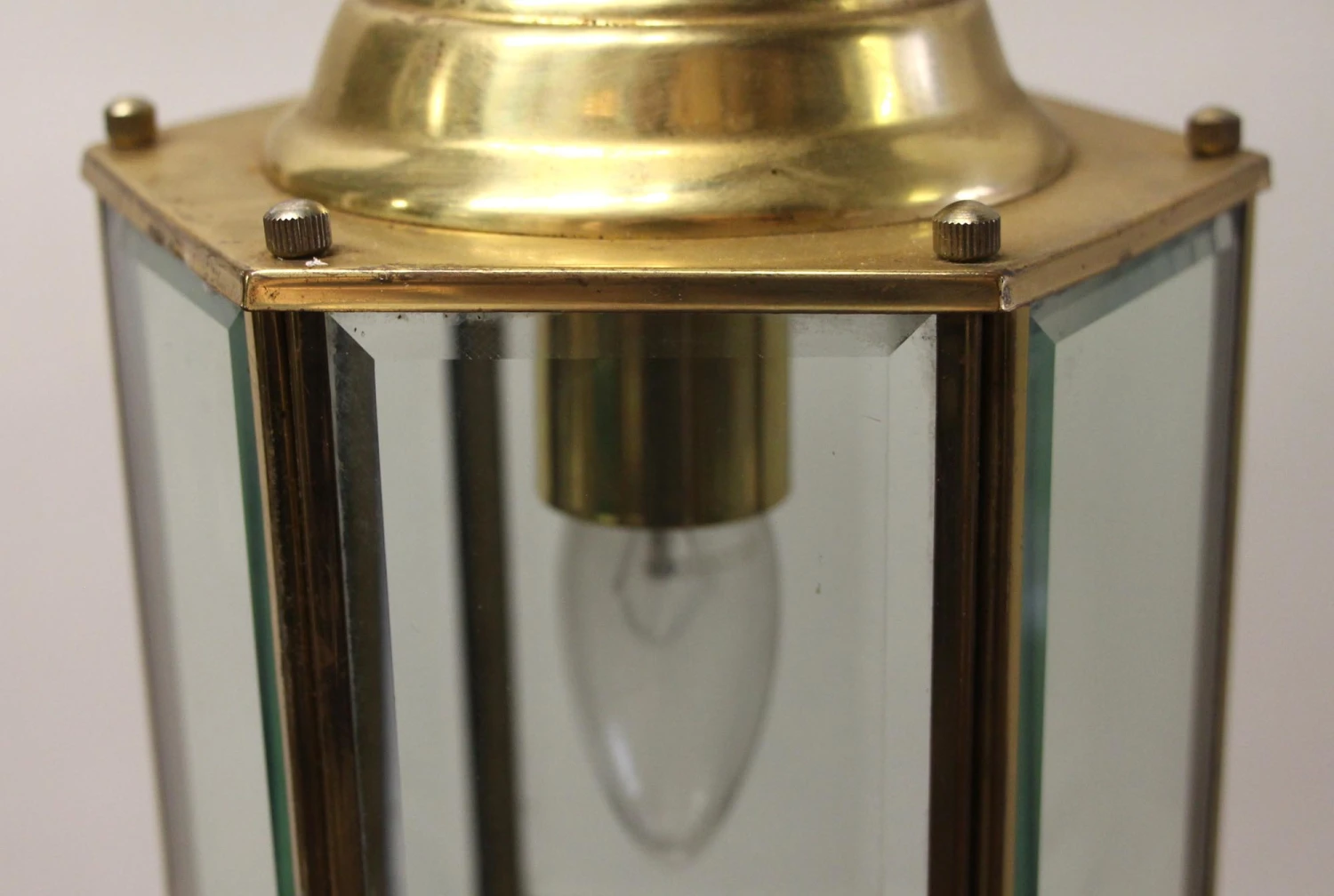 1970s Traditional Beveled Glass Brass Hanging Lantern 5 1970s Traditional Beveled Glass Brass Hanging Lantern - Image 3