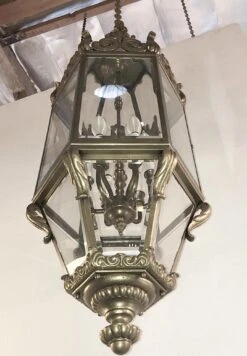 Antique Cast Bronze And Beveled Glass Ceiling Lantern 11 Antique Cast Bronze And Beveled Glass Ceiling Lantern -OGT Sale Store wall ceiling lanterns for sale p265018