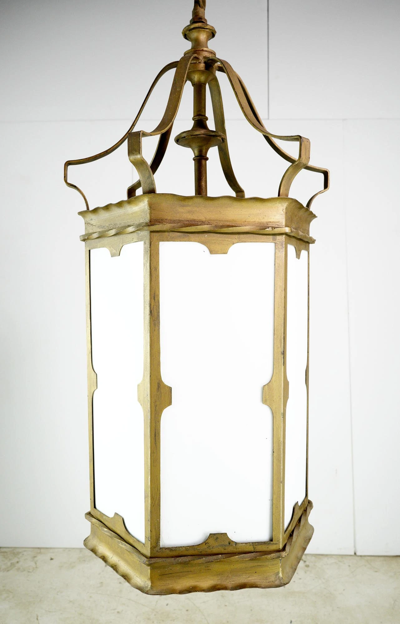 Traditional Gold Painted Steel White Glass Panels Hanging Lantern 5 Traditional Gold Painted Steel White Glass Panels Hanging Lantern - Image 3