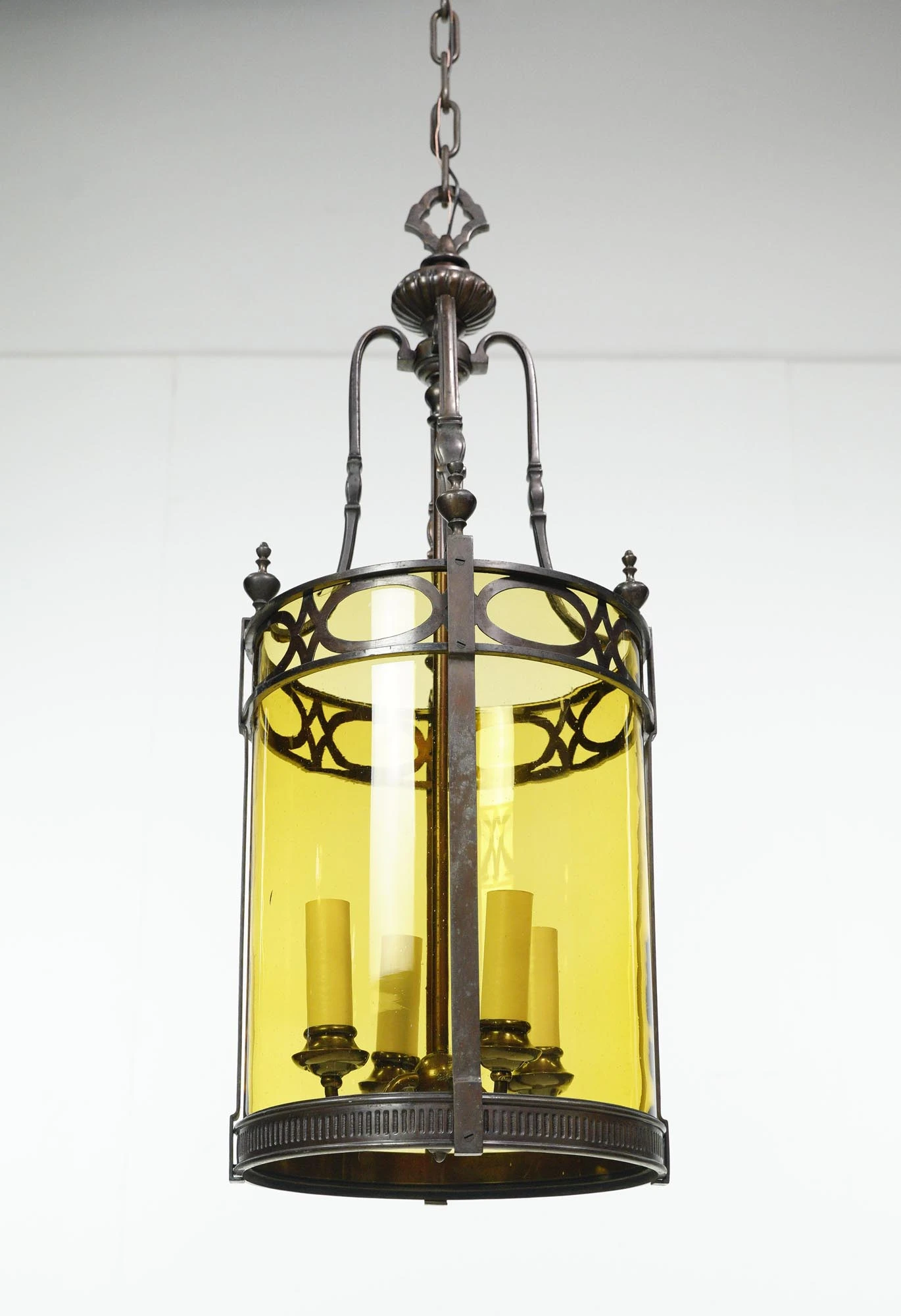 Antique Regency Bronze & Amber Glass Ceiling Lantern 5 Antique Regency Bronze & Amber Glass Ceiling Lantern - Image 3