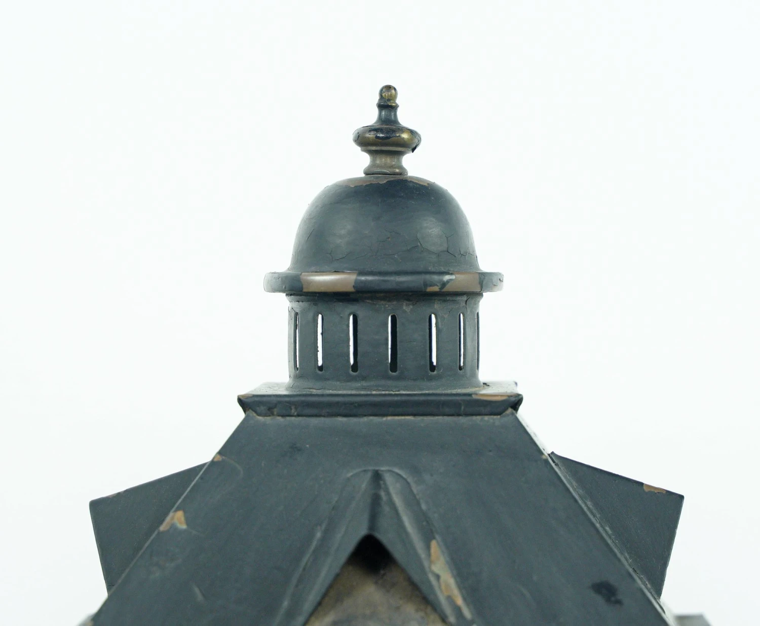 Vintage Black Iron Standing Green Slag Glass Lantern 5 Vintage Black Iron Standing Green Slag Glass Lantern - Image 3