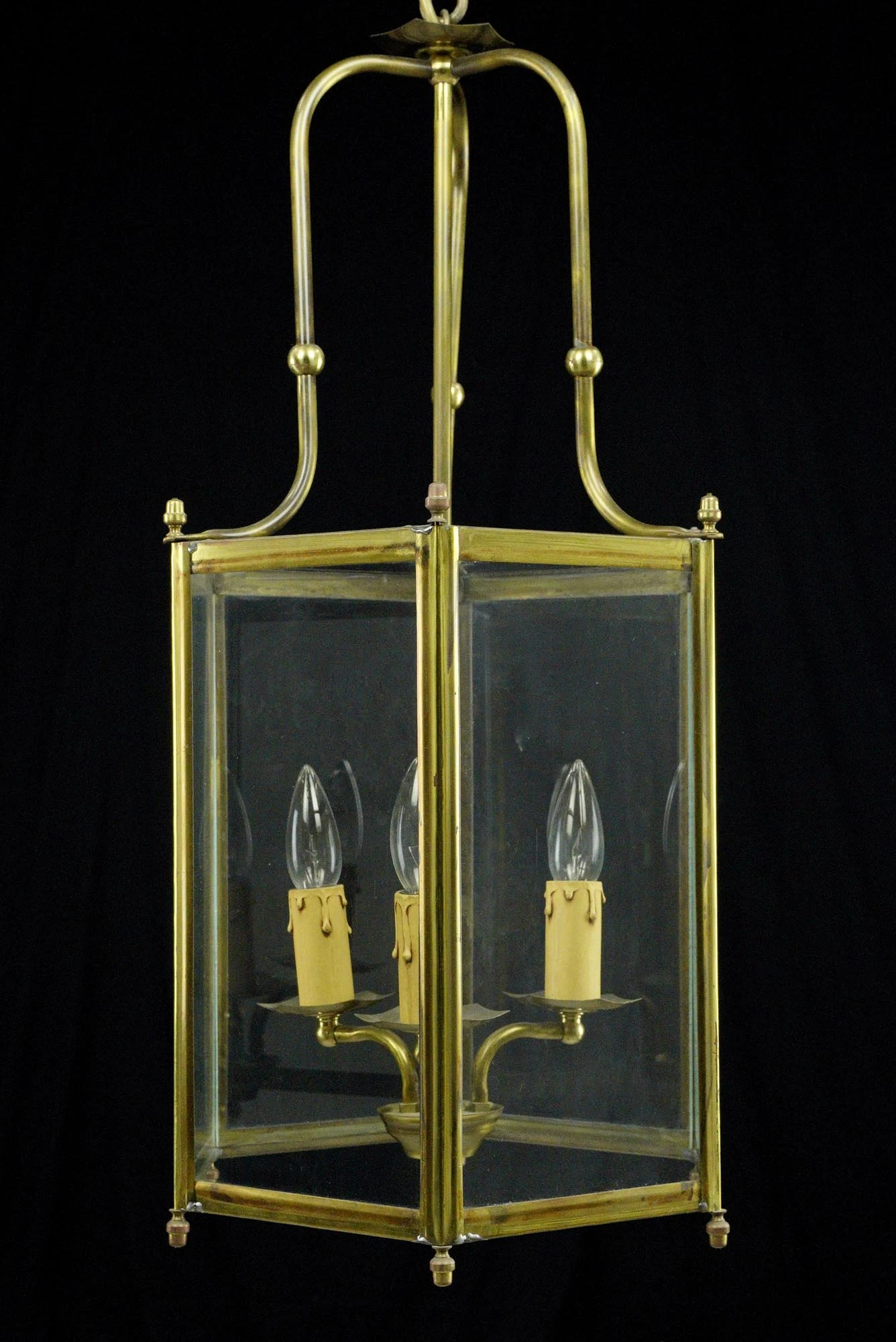 Traditional 3 Arm Brass & Glass Hexagonal Lantern Pendant Light 5 Traditional 3 Arm Brass & Glass Hexagonal Lantern Pendant Light - Image 3