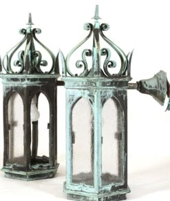 Pair Of 19th Century Gothic Bronze Verdigris Lantern Sconces 19 Pair Of 19th Century Gothic Bronze Verdigris Lantern Sconces -OGT Sale Store wall ceiling lanterns for sale q287787