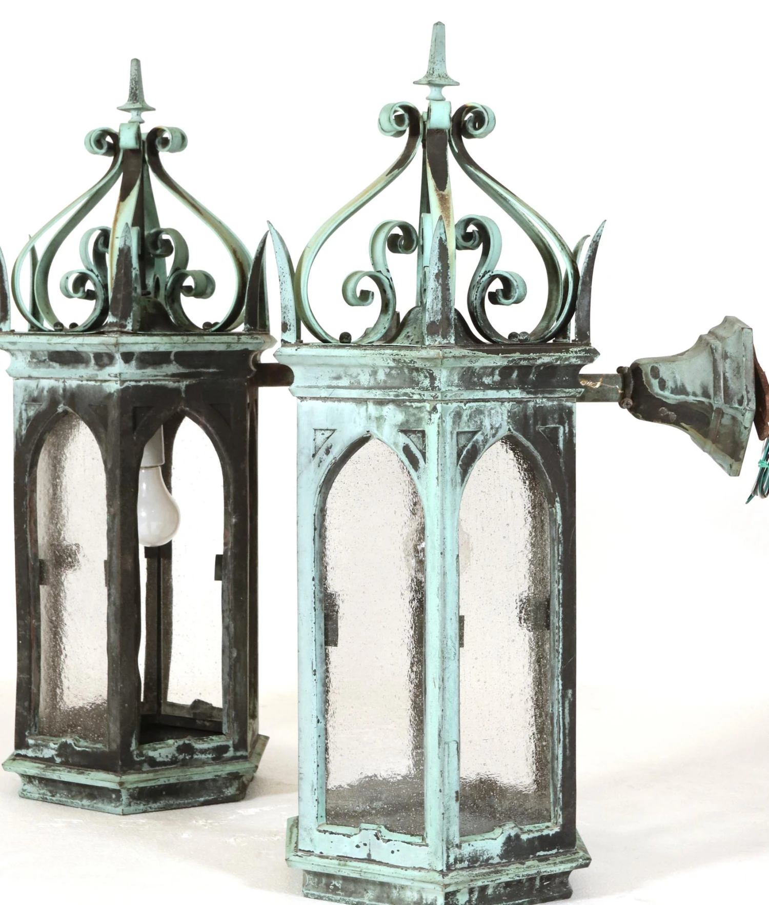 Pair Of 19th Century Gothic Bronze Verdigris Lantern Sconces 5 Pair Of 19th Century Gothic Bronze Verdigris Lantern Sconces - Image 3