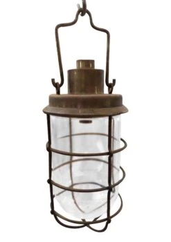 Industrial Glass Shade Hanging Bronze Lantern