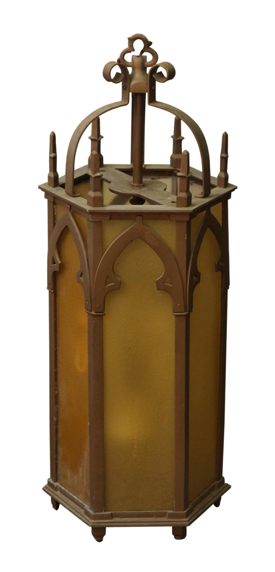 Antique Brass Gothic Amber Textured Glass Ceiling Lantern 4 Antique Brass Gothic Amber Textured Glass Ceiling Lantern - Image 2