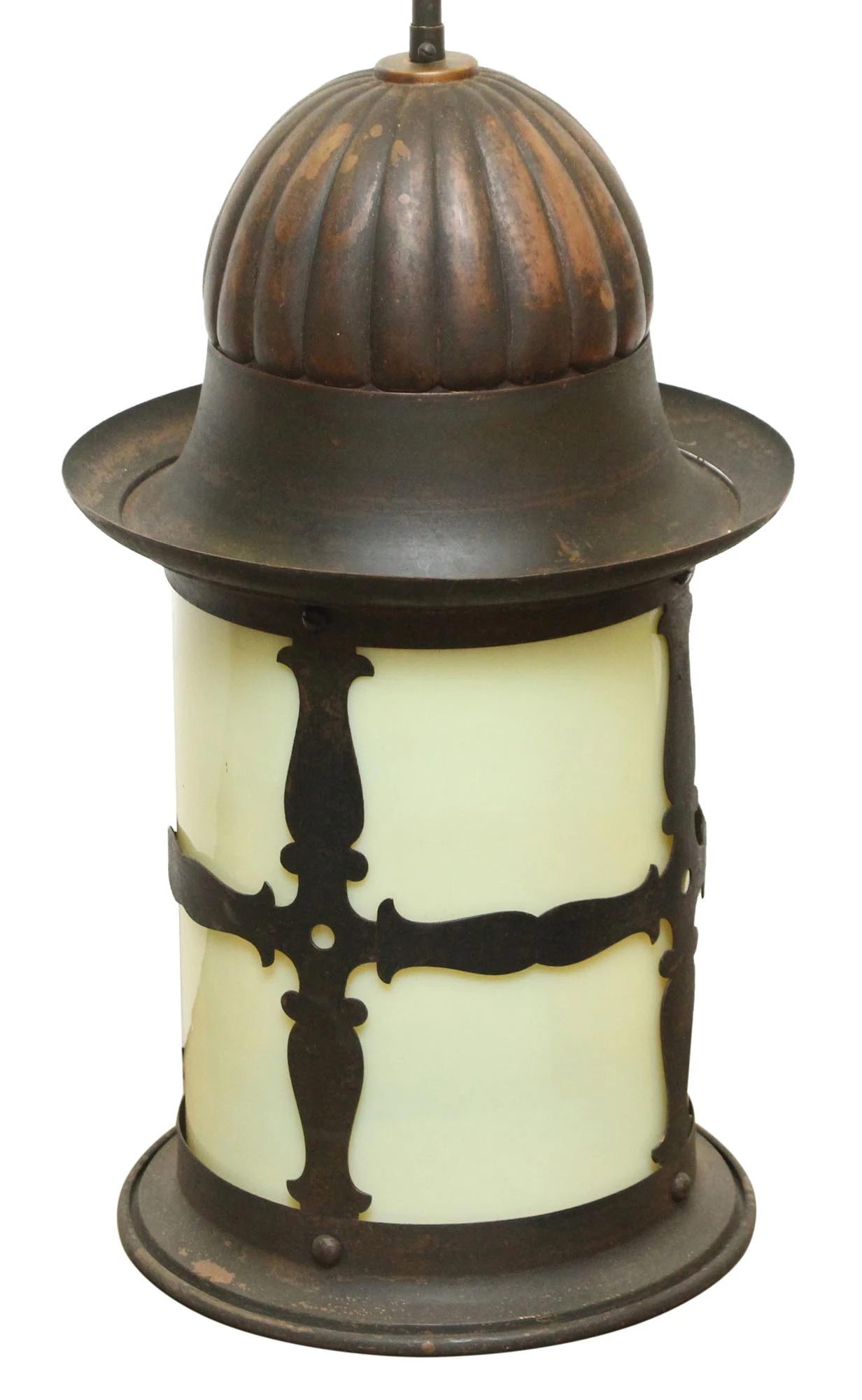 Restored Colonial Copper & Milk Glass Ceiling Lantern 4 Restored Colonial Copper & Milk Glass Ceiling Lantern - Image 2