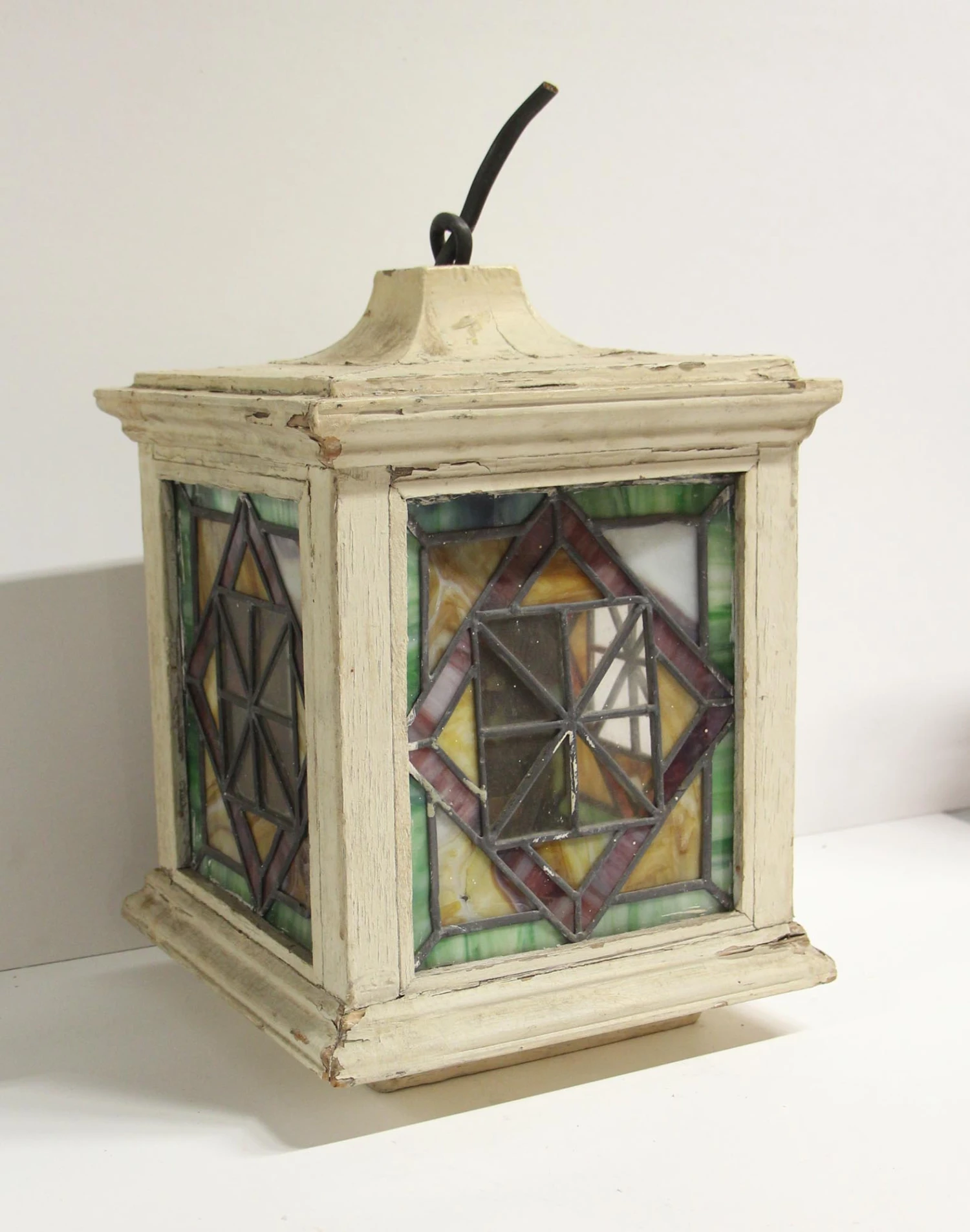 Antique Wooden Stained Glass Ceiling Lantern 4 Antique Wooden Stained Glass Ceiling Lantern - Image 2