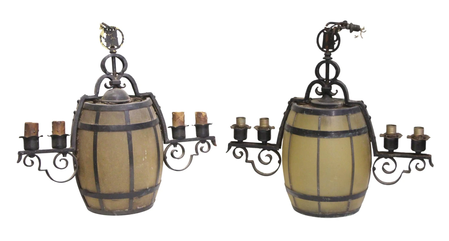 Pair Of Barrel Arts & Crafts Hanging Lanterns 3 Pair Of Barrel Arts & Crafts Hanging Lanterns