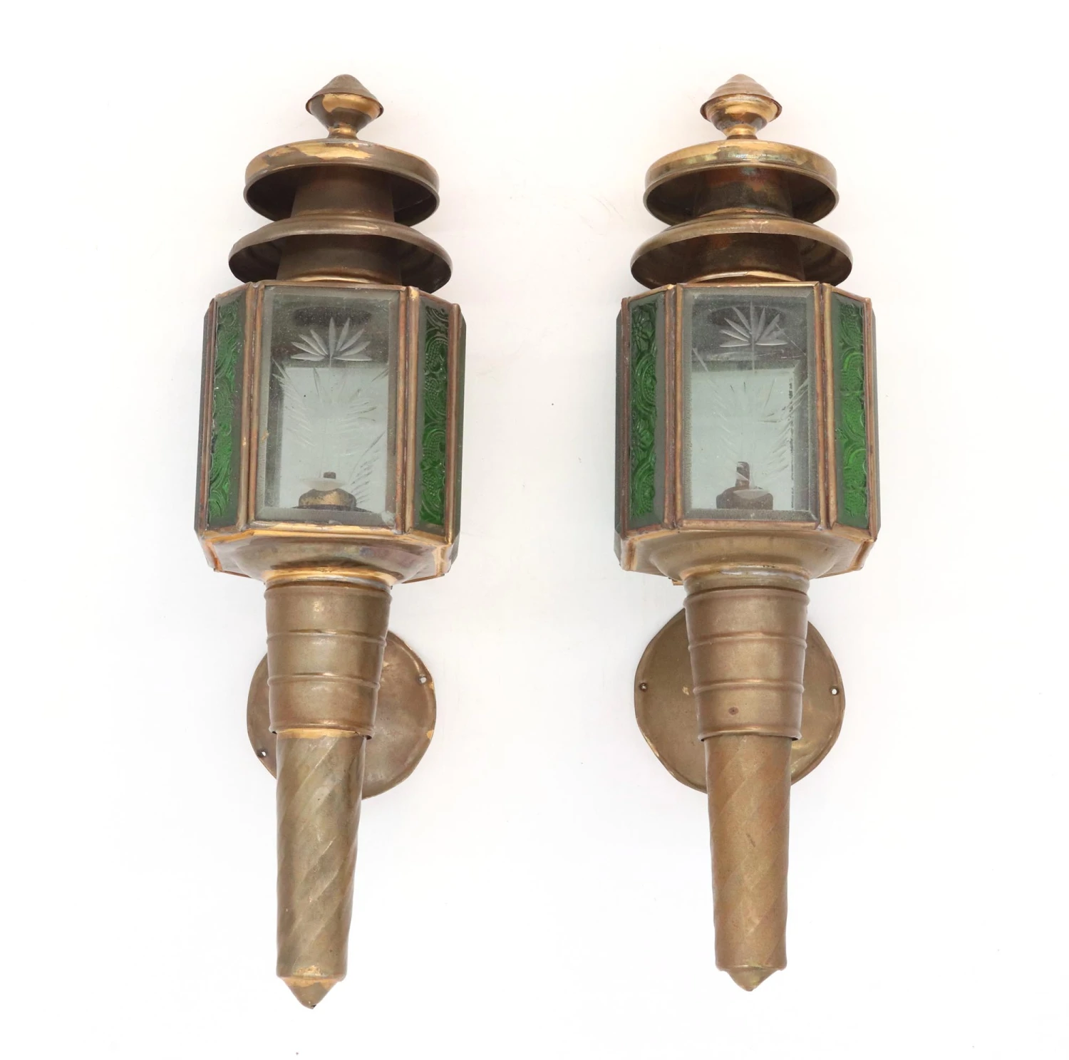 Pair Of Victorian Antique Brass Oil Carriage Lantern Lights 3 Pair Of Victorian Antique Brass Oil Carriage Lantern Lights