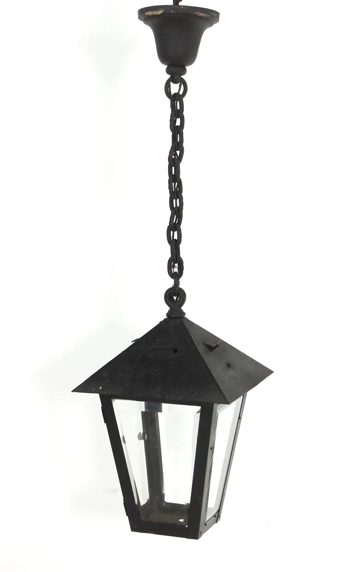 1940s Wrought Iron & Brass Ceiling Exterior Lantern 4 1940s Wrought Iron & Brass Ceiling Exterior Lantern - Image 2
