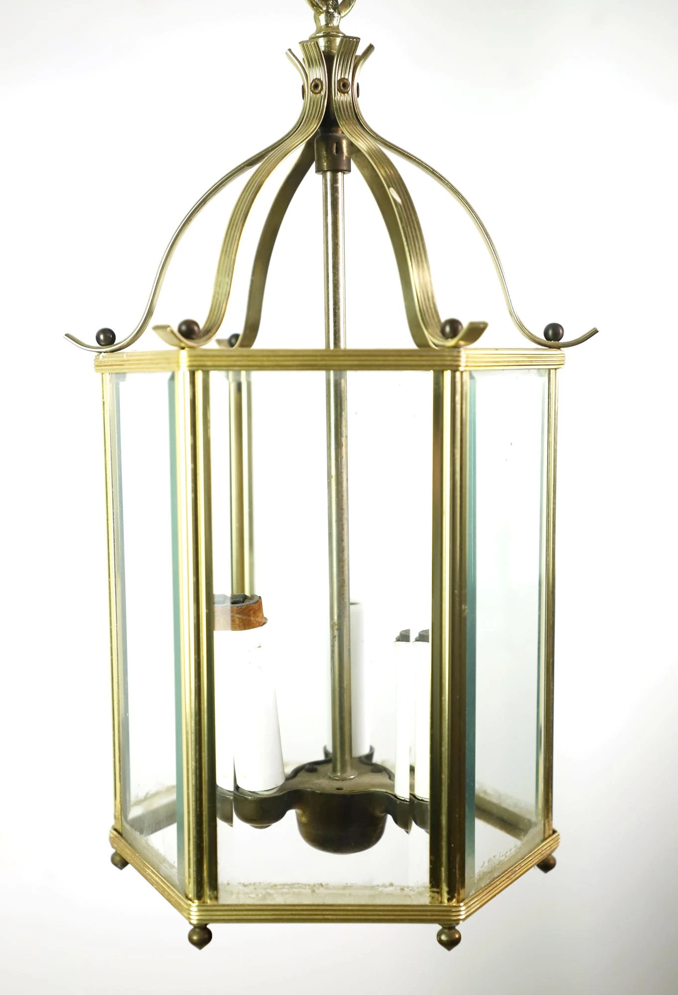 Vintage Traditional Glass Panel Brass Hanging Lantern 4 Vintage Traditional Glass Panel Brass Hanging Lantern - Image 2
