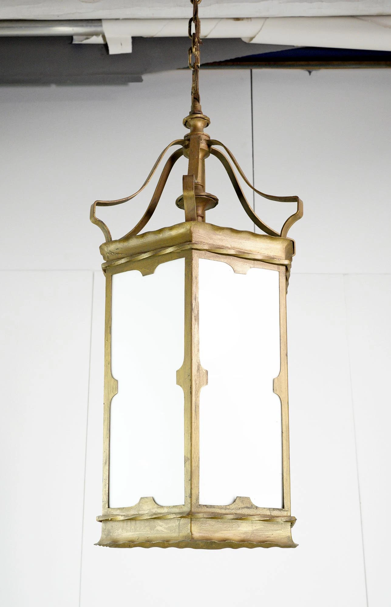 Traditional Gold Painted Steel White Glass Panels Hanging Lantern 4 Traditional Gold Painted Steel White Glass Panels Hanging Lantern - Image 2