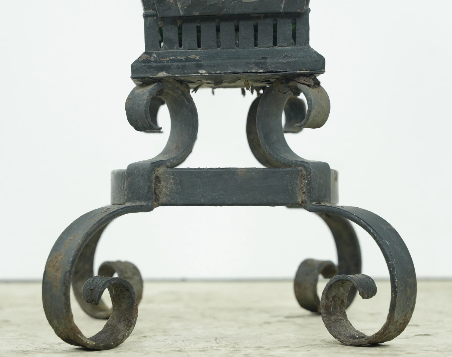 Vintage Black Iron Standing Green Slag Glass Lantern 4 Vintage Black Iron Standing Green Slag Glass Lantern - Image 2