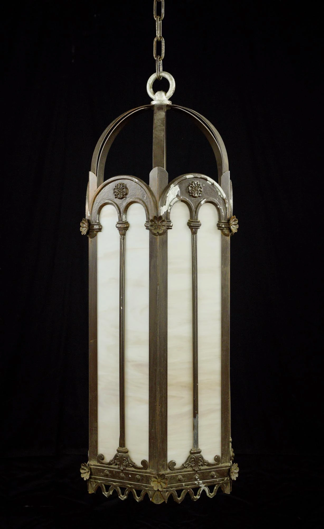 Antique Gothic Slag Glass Lantern Pendant Light 4 Antique Gothic Slag Glass Lantern Pendant Light - Image 2