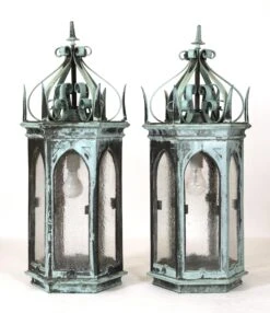 Pair Of 19th Century Gothic Bronze Verdigris Lantern Sconces 18 Pair Of 19th Century Gothic Bronze Verdigris Lantern Sconces -OGT Sale Store wall ceiling lanterns q287787