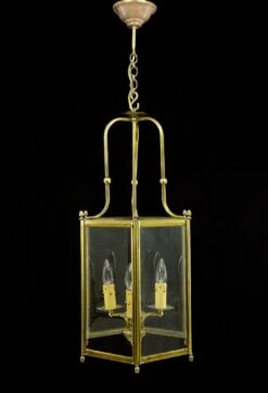 Traditional 3 Arm Brass & Glass Hexagonal Lantern Pendant Light