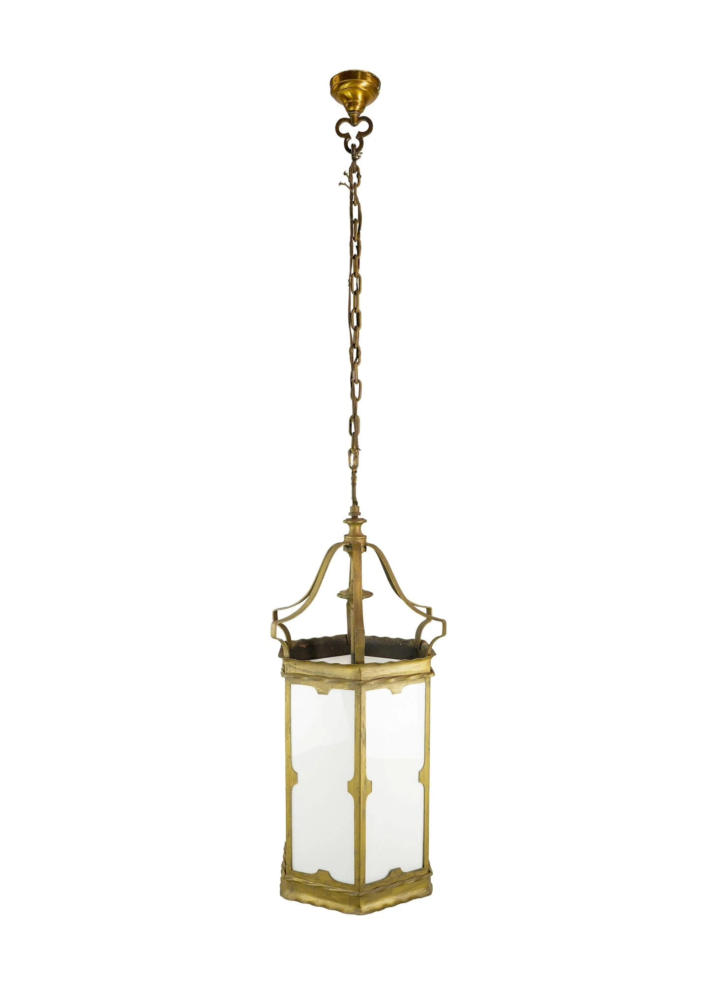 Traditional Gold Painted Steel White Glass Panels Hanging Lantern 3 Traditional Gold Painted Steel White Glass Panels Hanging Lantern