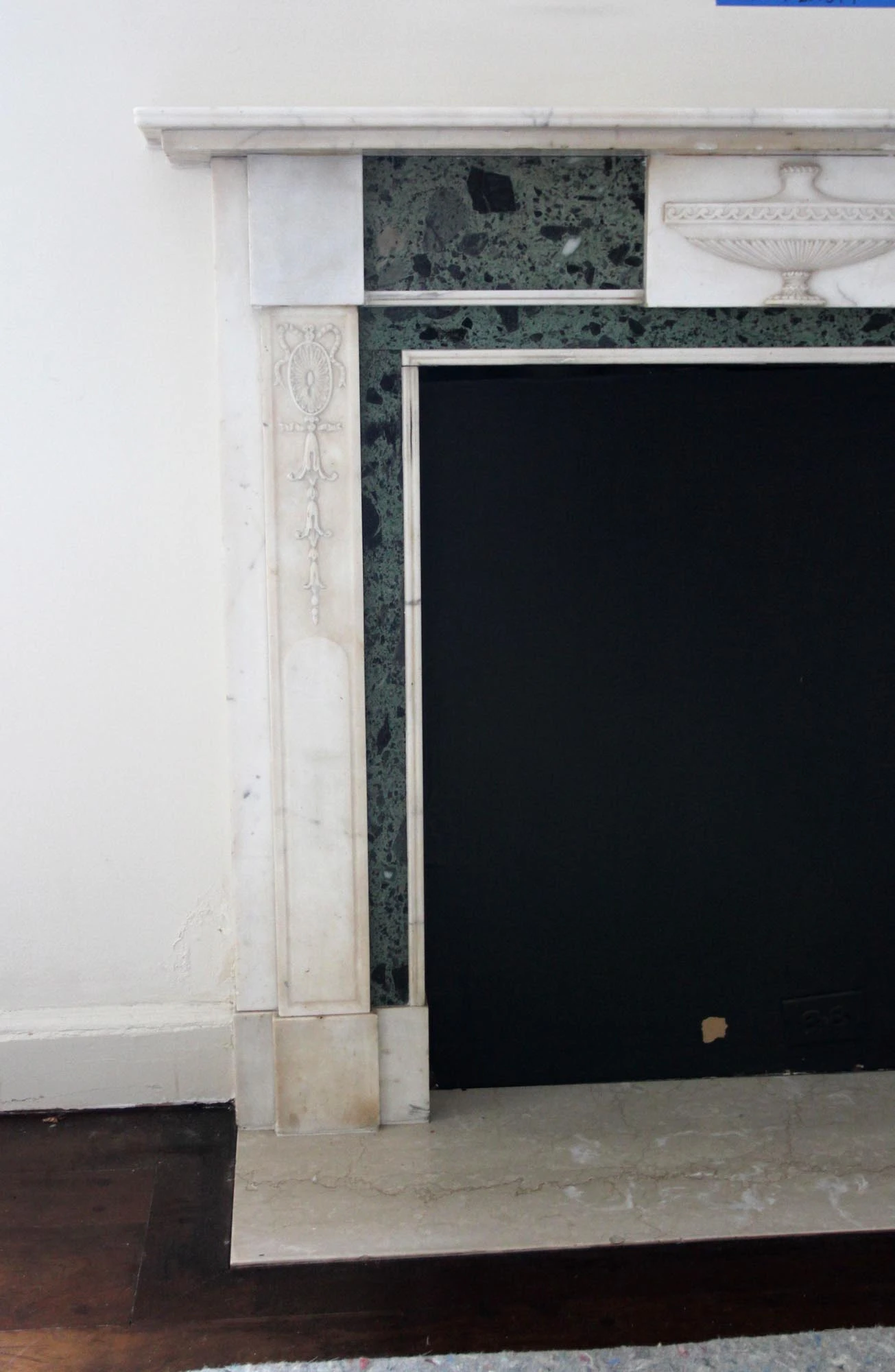 Statuary White & Verde Antico Green Marble Mantel From The Herbert Hoover Room Of The Waldorf Astoria 7 Statuary White & Verde Antico Green Marble Mantel From The Herbert Hoover Room Of The Waldorf Astoria - Image 5