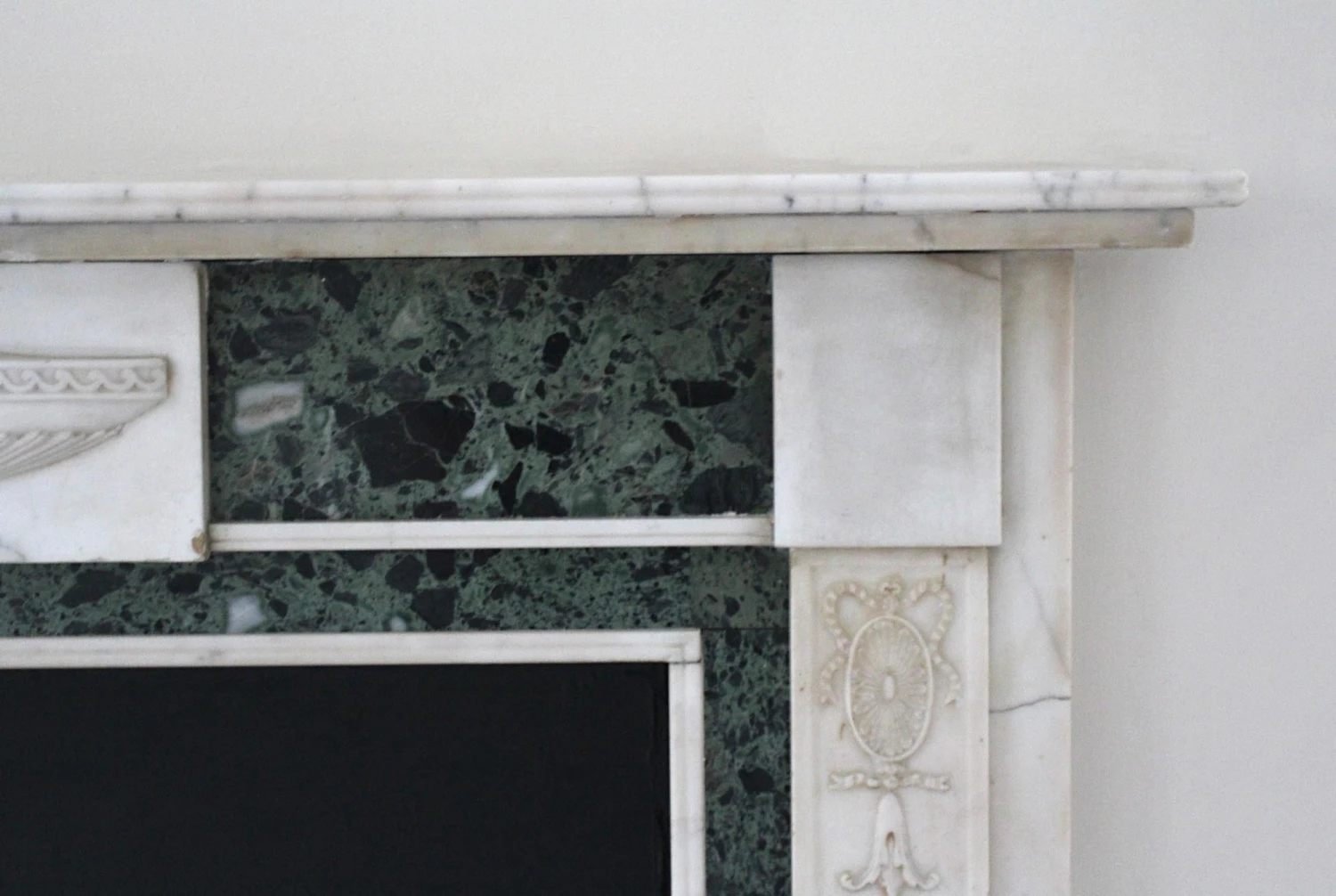 Statuary White & Verde Antico Green Marble Mantel From The Herbert Hoover Room Of The Waldorf Astoria 11 Statuary White & Verde Antico Green Marble Mantel From The Herbert Hoover Room Of The Waldorf Astoria - Image 9