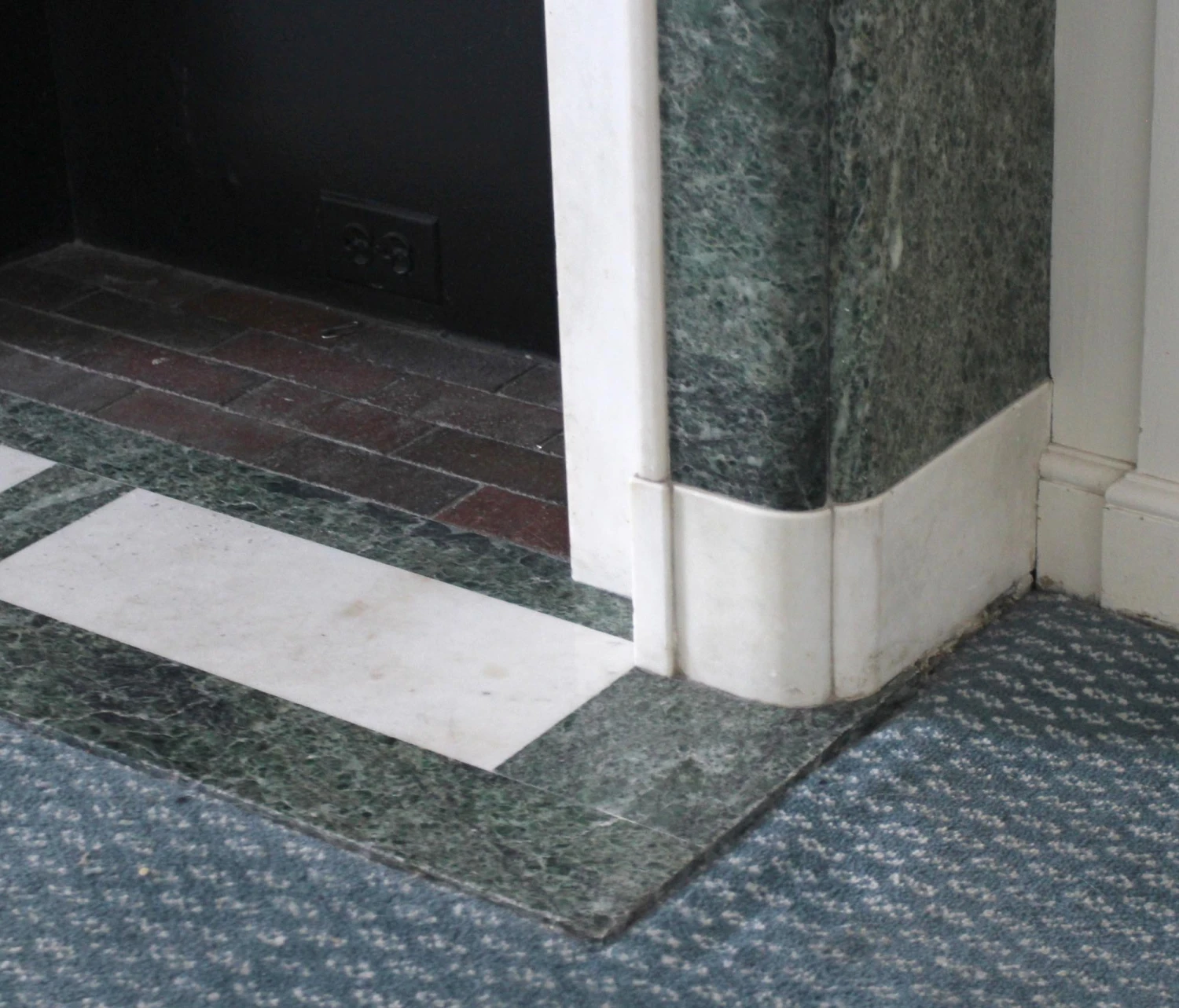 Waldorf Astoria Green & White Vintage Marble Mantel 16 Waldorf Astoria Green & White Vintage Marble Mantel - Image 14