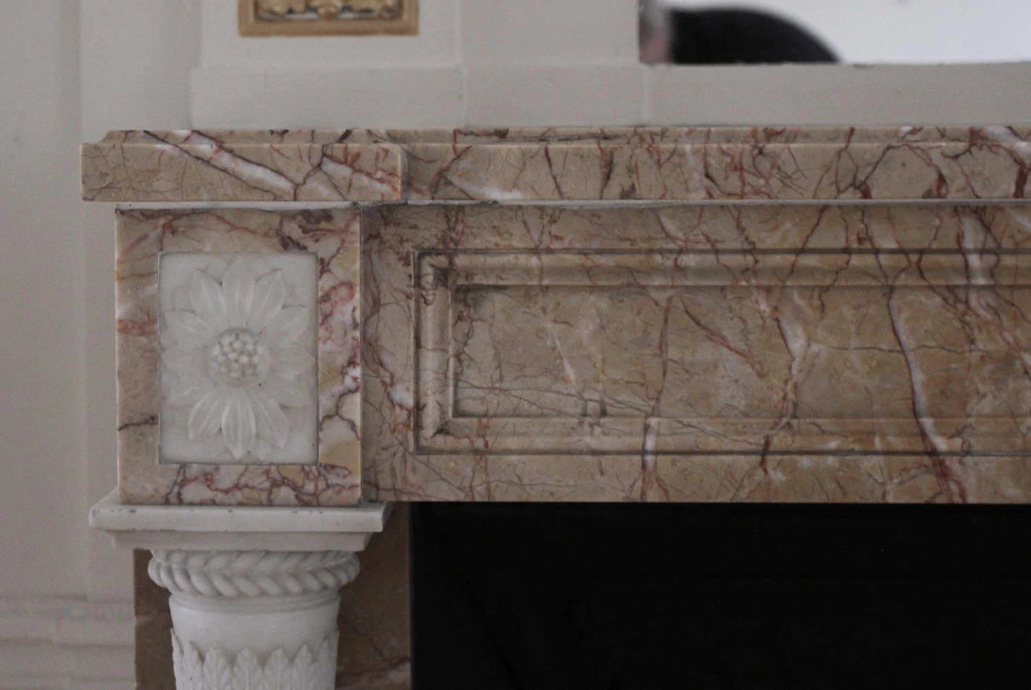 Waldorf Astoria Tan & Pink Marble Mantel With Floral Carvings 7 Waldorf Astoria Tan & Pink Marble Mantel With Floral Carvings - Image 5