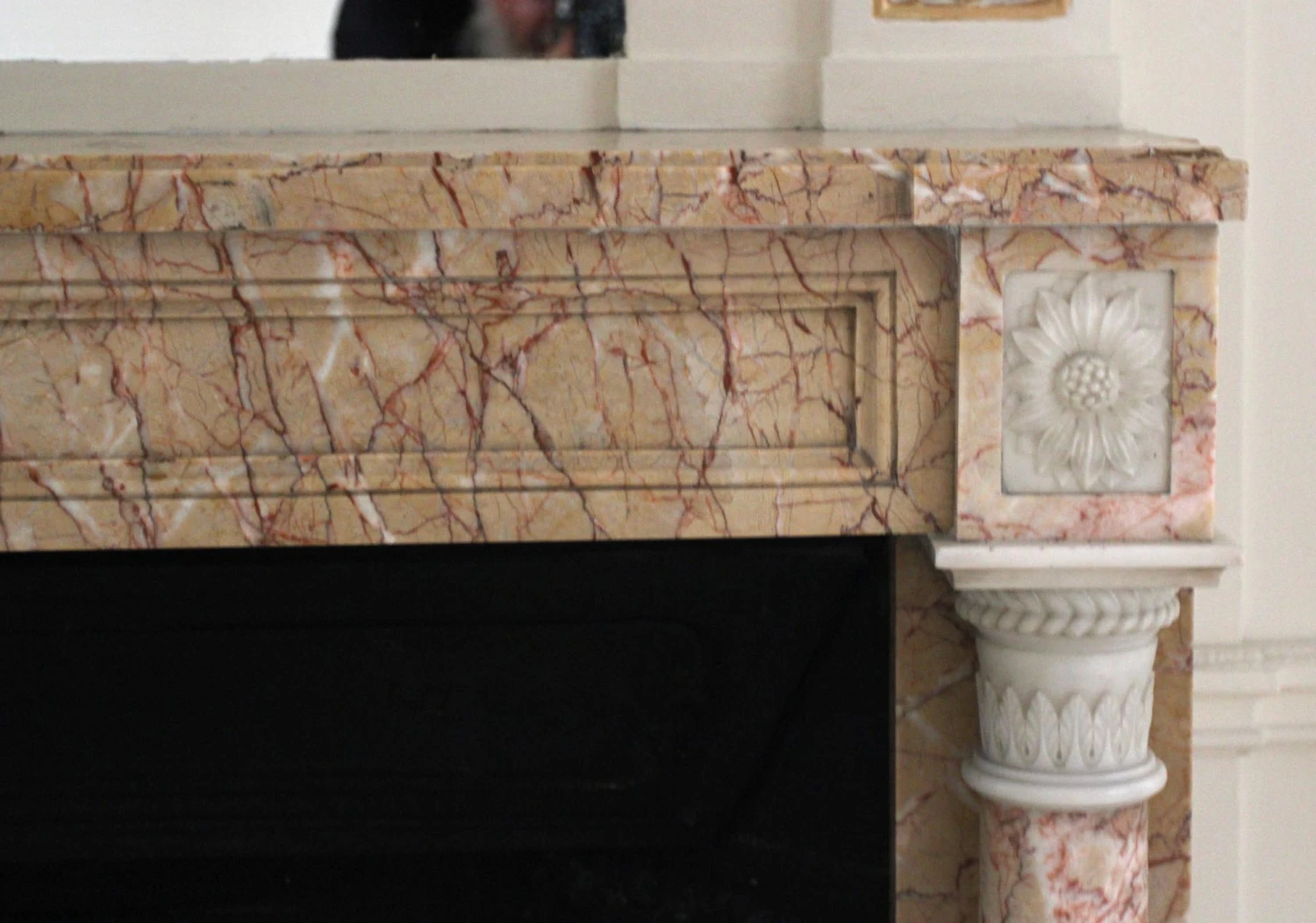 Waldorf Astoria Tan & Pink Marble Mantel With Floral Carvings 11 Waldorf Astoria Tan & Pink Marble Mantel With Floral Carvings - Image 9