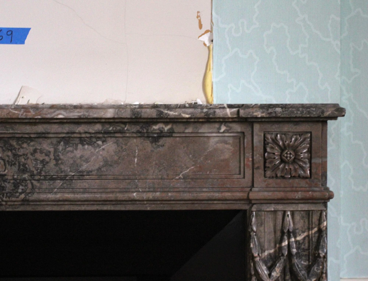 Waldorf Astoria Louis XVI Regency Brown Carved Marble Mantel 8 Waldorf Astoria Louis XVI Regency Brown Carved Marble Mantel - Image 6