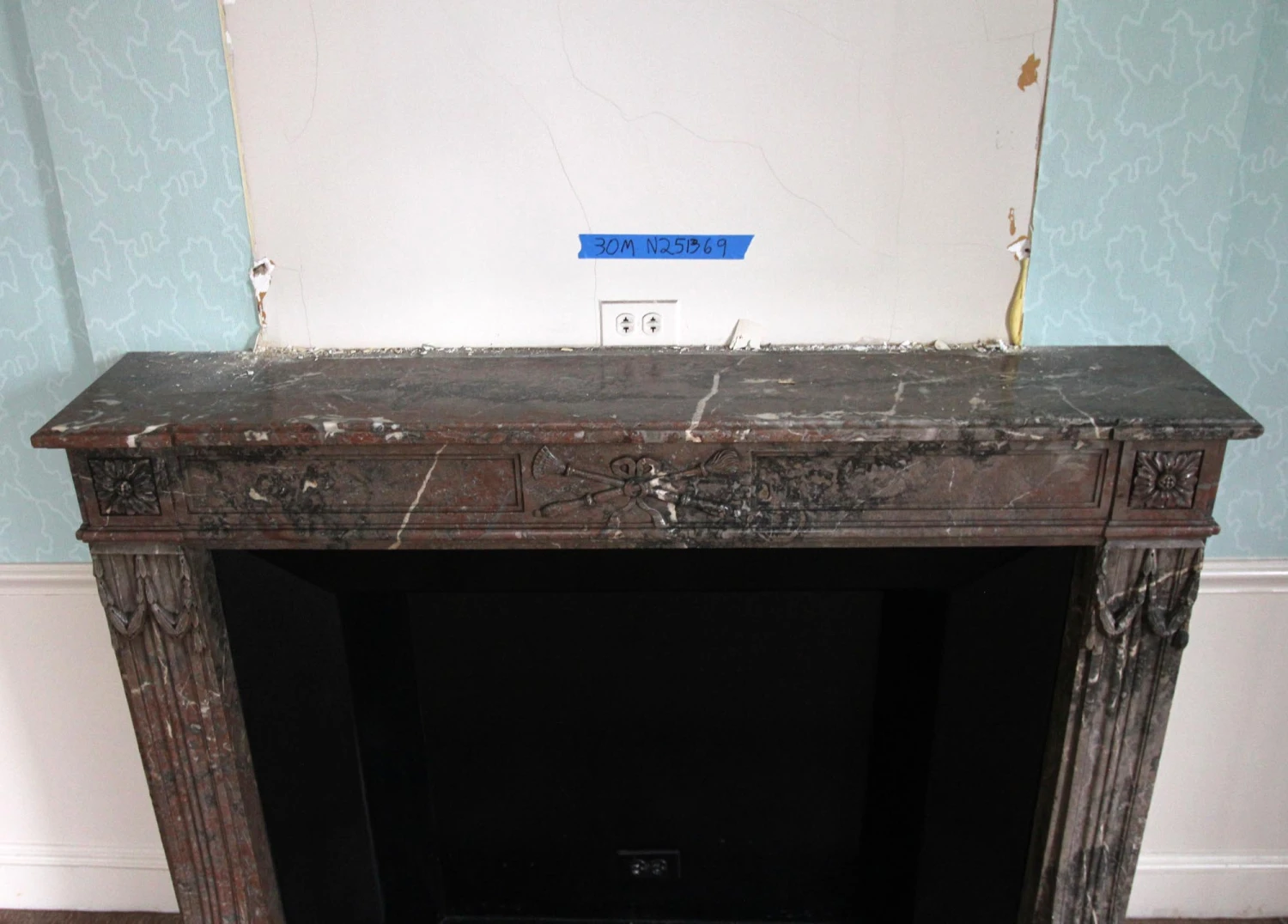 Waldorf Astoria Louis XVI Regency Brown Carved Marble Mantel 9 Waldorf Astoria Louis XVI Regency Brown Carved Marble Mantel - Image 7