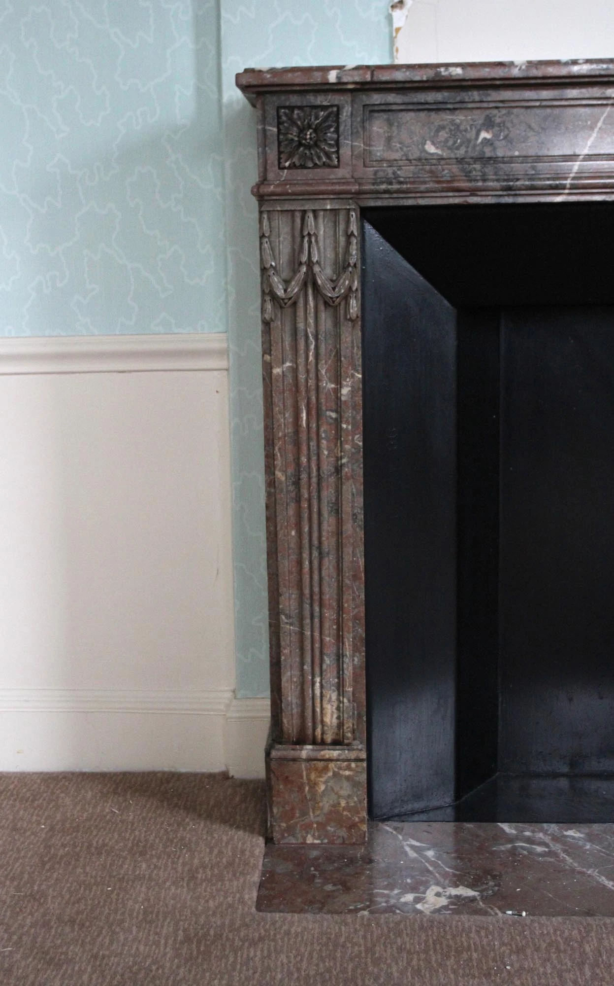 Waldorf Astoria Louis XVI Regency Brown Carved Marble Mantel 10 Waldorf Astoria Louis XVI Regency Brown Carved Marble Mantel - Image 8