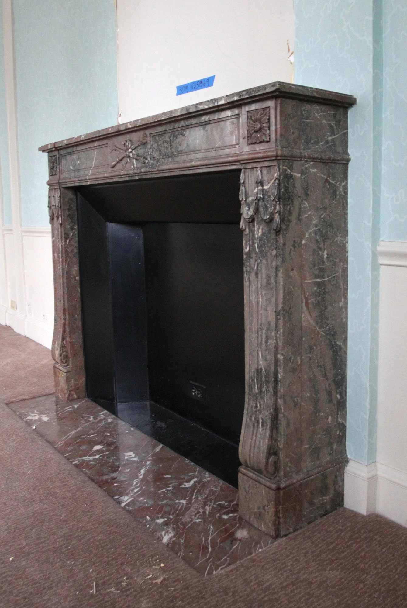 Waldorf Astoria Louis XVI Regency Brown Carved Marble Mantel 12 Waldorf Astoria Louis XVI Regency Brown Carved Marble Mantel - Image 10