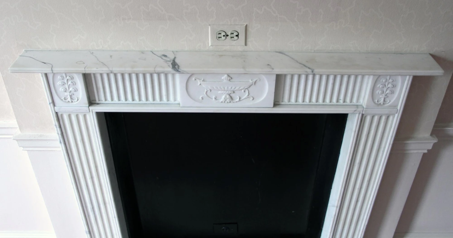 Waldorf Astoria English Regency Carved White Marble Mantel 8 Waldorf Astoria English Regency Carved White Marble Mantel - Image 6