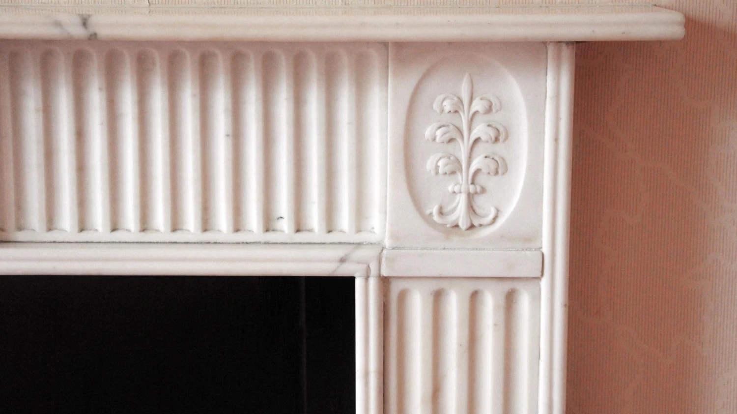 Waldorf Astoria English Regency Carved White Marble Mantel 11 Waldorf Astoria English Regency Carved White Marble Mantel - Image 9