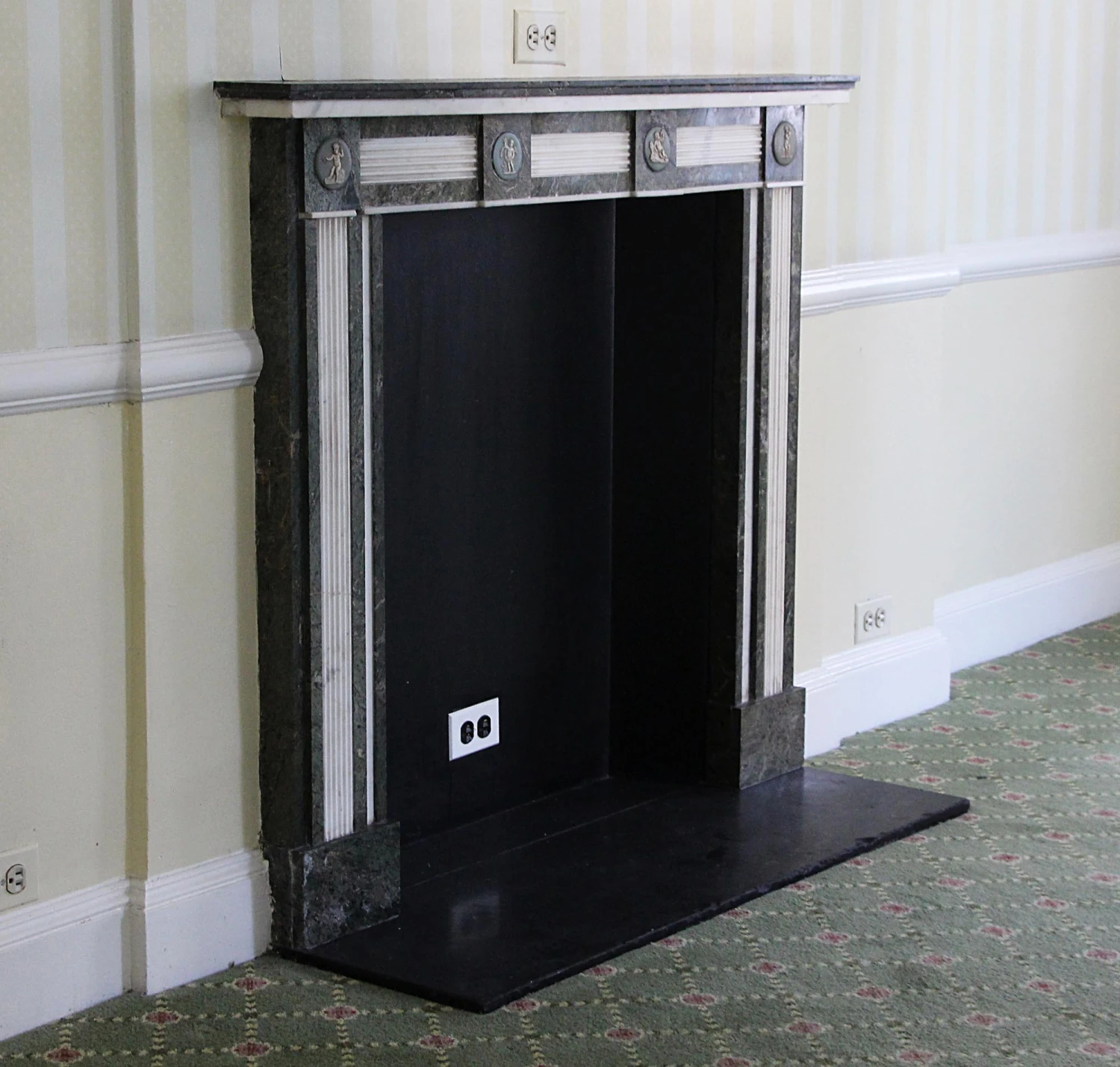 Waldorf Astoria Gray & White Figural Marble Mantel 6 Waldorf Astoria Gray & White Figural Marble Mantel - Image 4