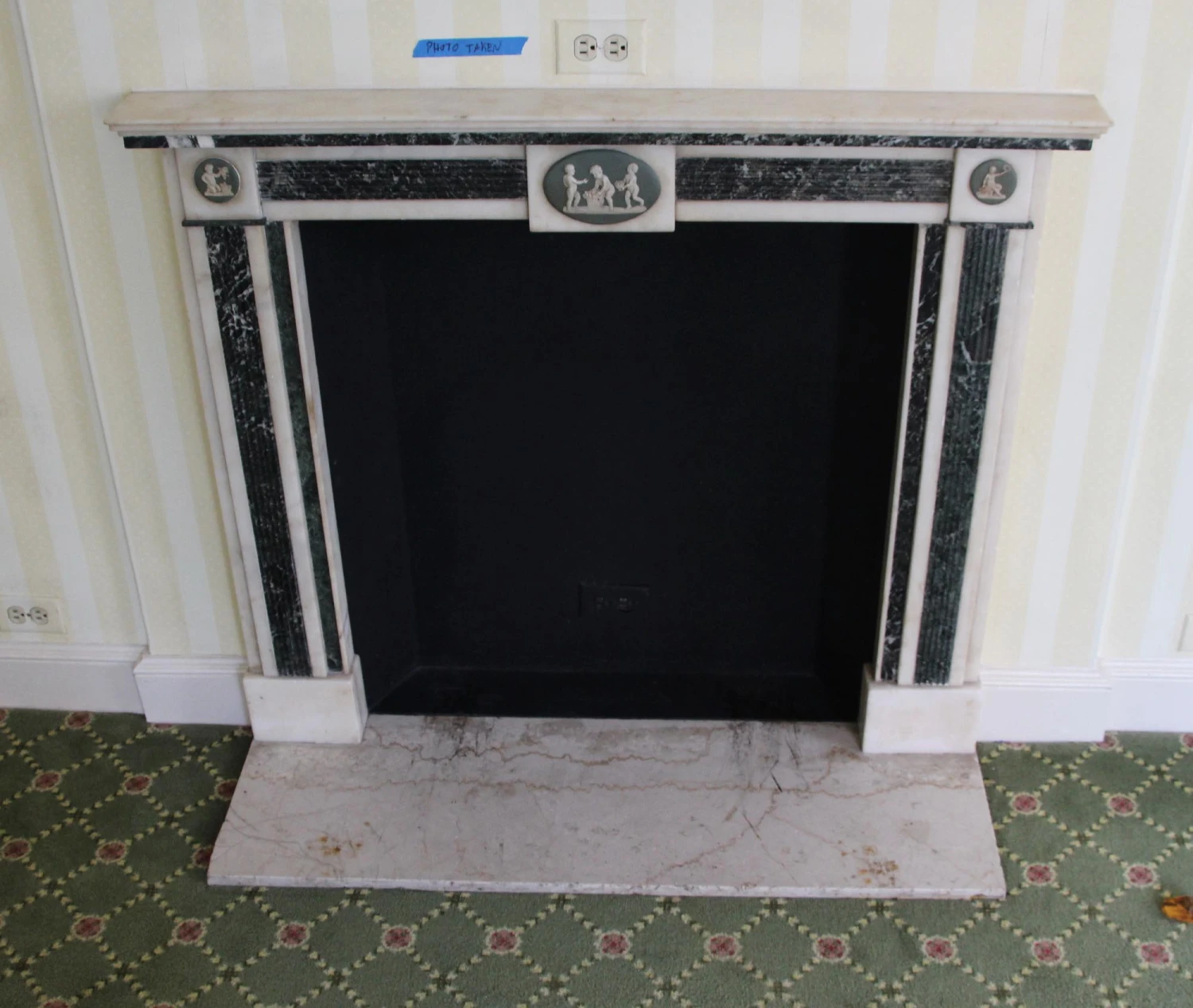 Waldorf Astoria Green & White Figural Marble Mantel 7 Waldorf Astoria Green & White Figural Marble Mantel - Image 5