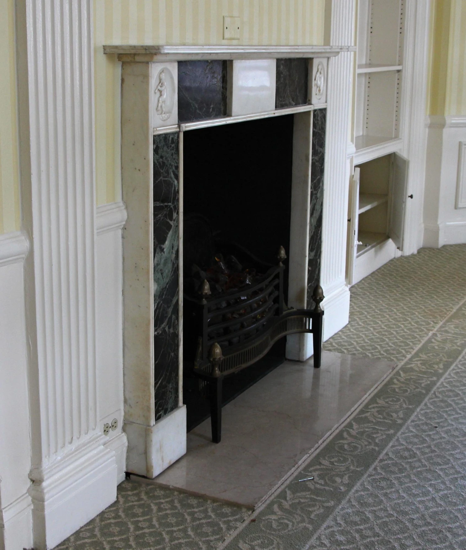 Waldorf Astoria Early Verde Antico And Statuary Marble Mantel 6 Waldorf Astoria Early Verde Antico And Statuary Marble Mantel - Image 4