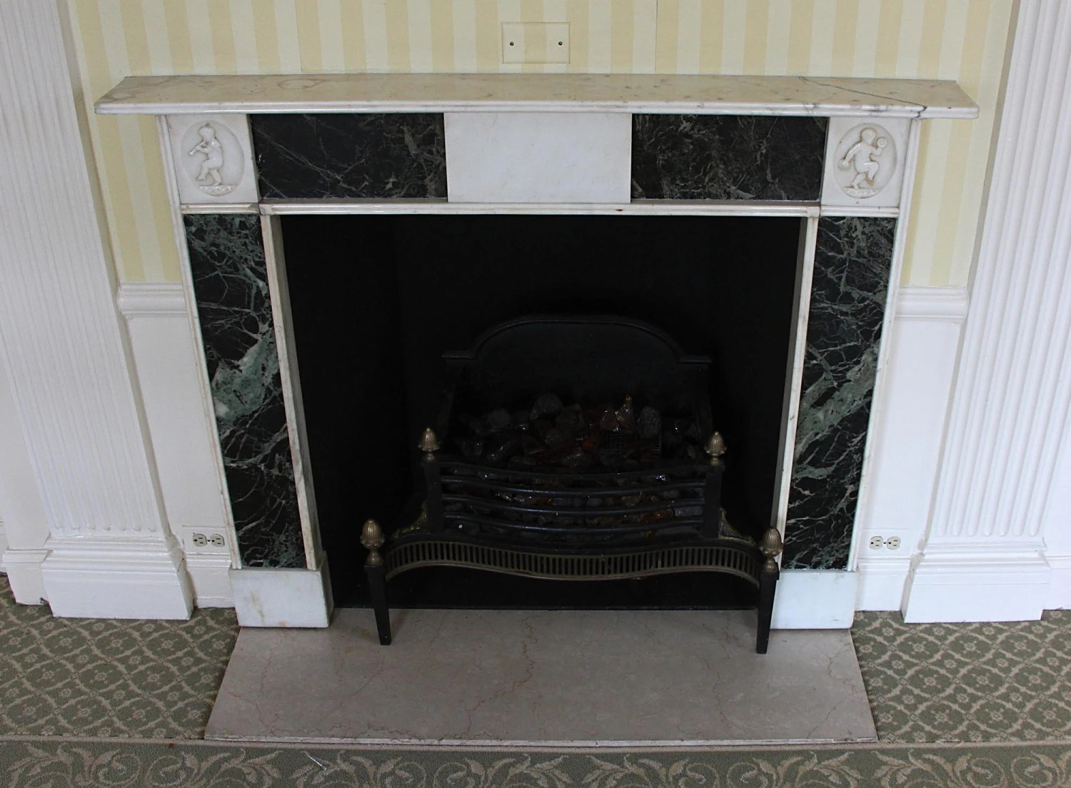 Waldorf Astoria Early Verde Antico And Statuary Marble Mantel 7 Waldorf Astoria Early Verde Antico And Statuary Marble Mantel - Image 5