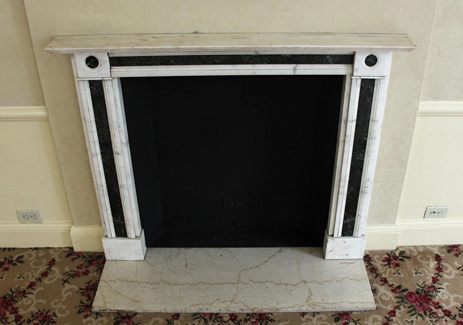 Waldorf Astoria White And Verde Antico Marble Mantel 7 Waldorf Astoria White And Verde Antico Marble Mantel - Image 5