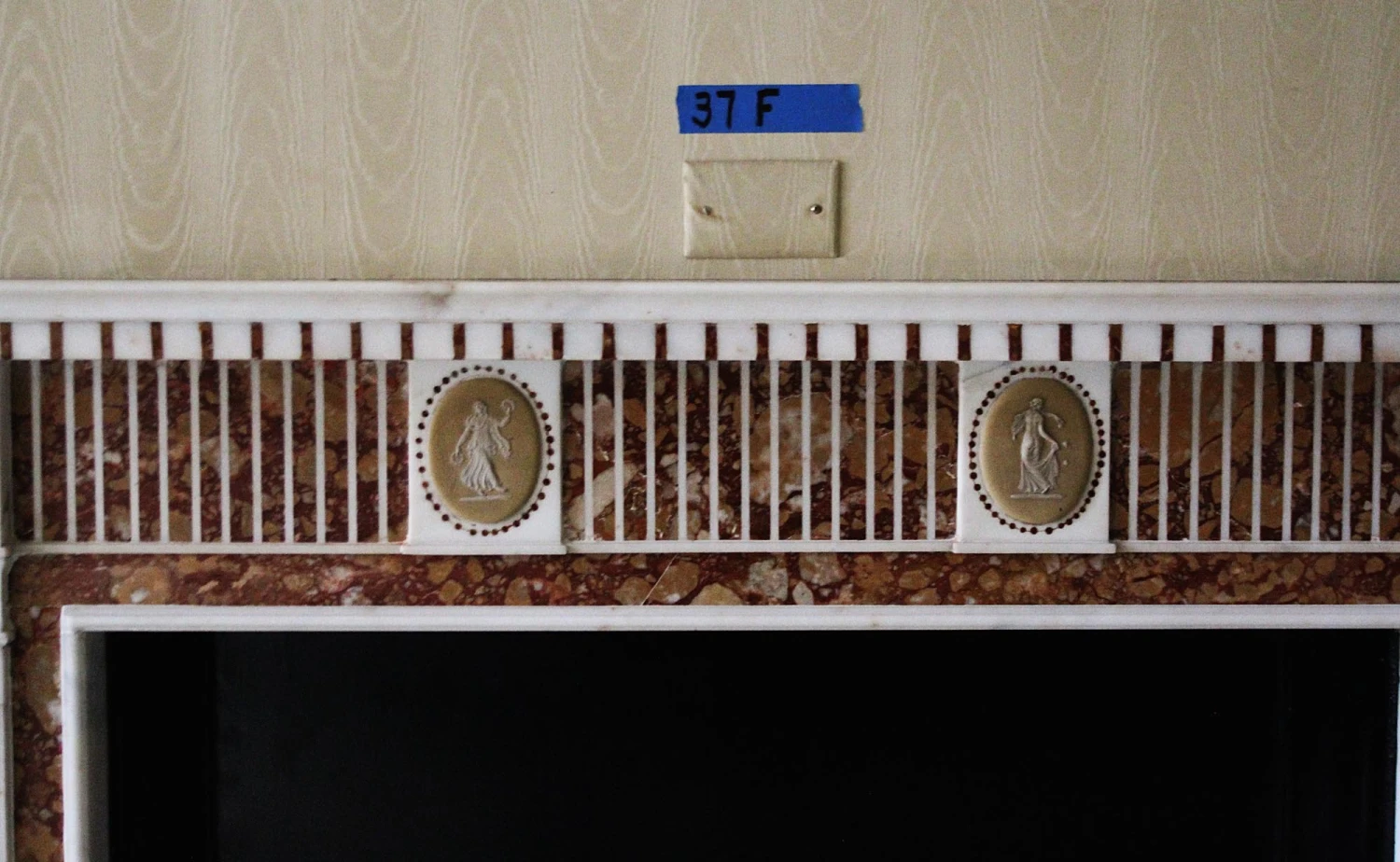 Waldorf Astoria Marble Mantel With Red & Yellow Inlay 7 Waldorf Astoria Marble Mantel With Red & Yellow Inlay - Image 5