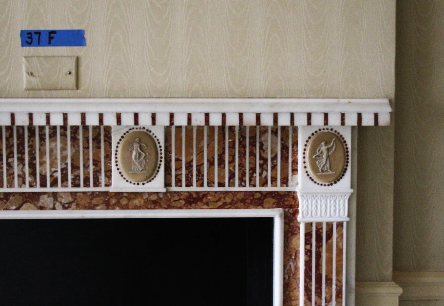 Waldorf Astoria Marble Mantel With Red & Yellow Inlay 8 Waldorf Astoria Marble Mantel With Red & Yellow Inlay - Image 6