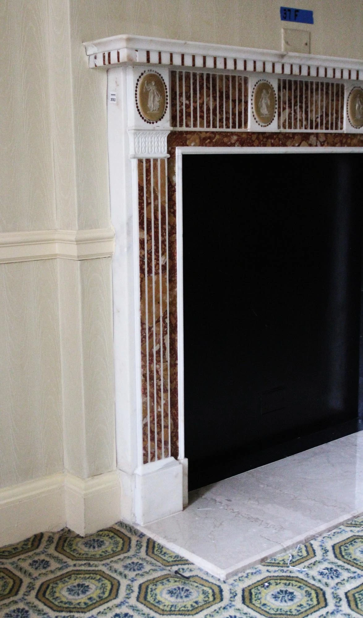 Waldorf Astoria Marble Mantel With Red & Yellow Inlay 10 Waldorf Astoria Marble Mantel With Red & Yellow Inlay - Image 8