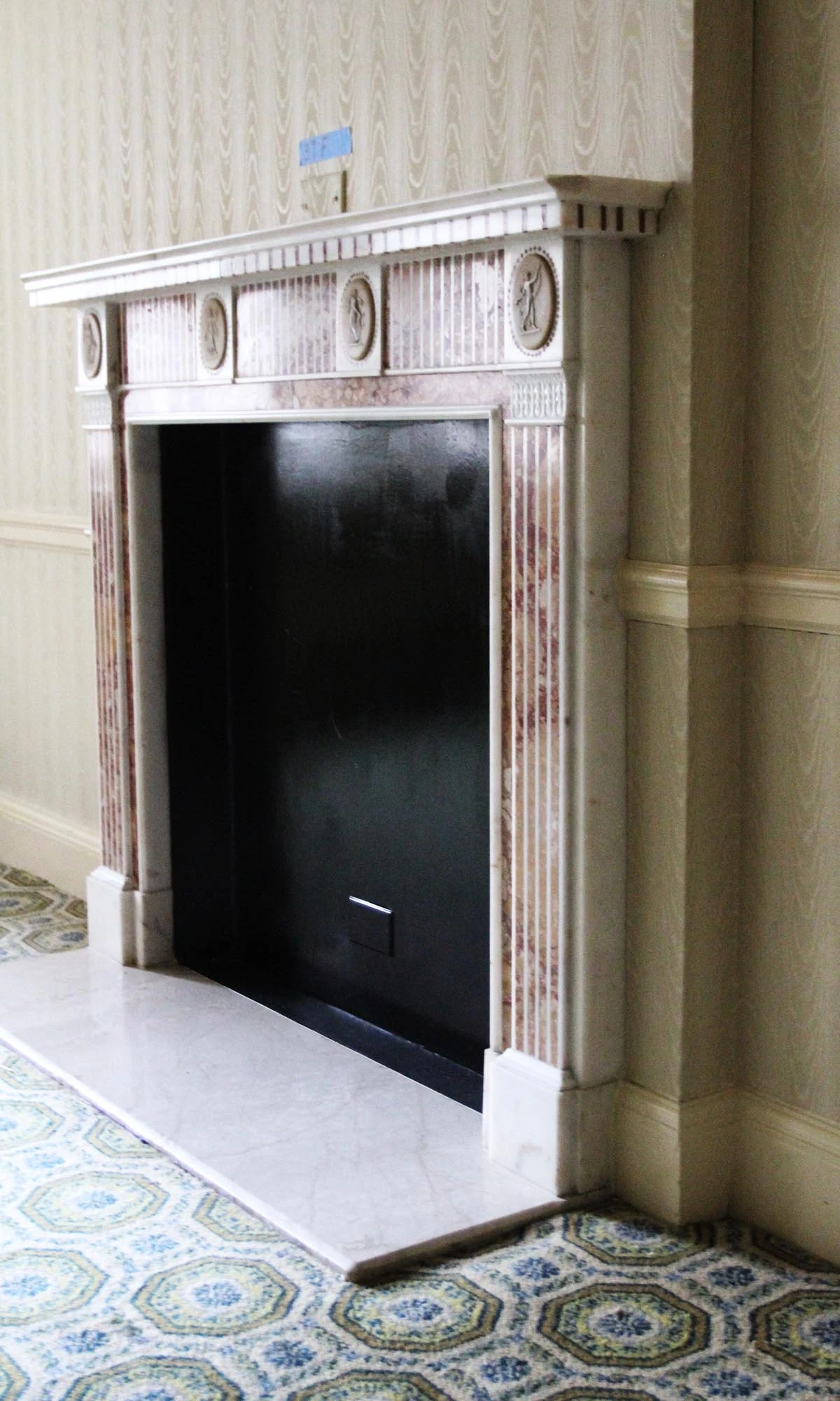 Waldorf Astoria Marble Mantel With Red & Yellow Inlay 11 Waldorf Astoria Marble Mantel With Red & Yellow Inlay - Image 9