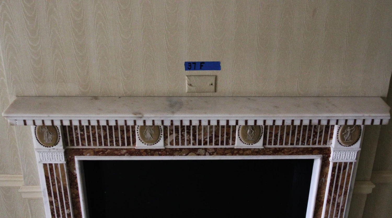 Waldorf Astoria Marble Mantel With Red & Yellow Inlay 12 Waldorf Astoria Marble Mantel With Red & Yellow Inlay - Image 10