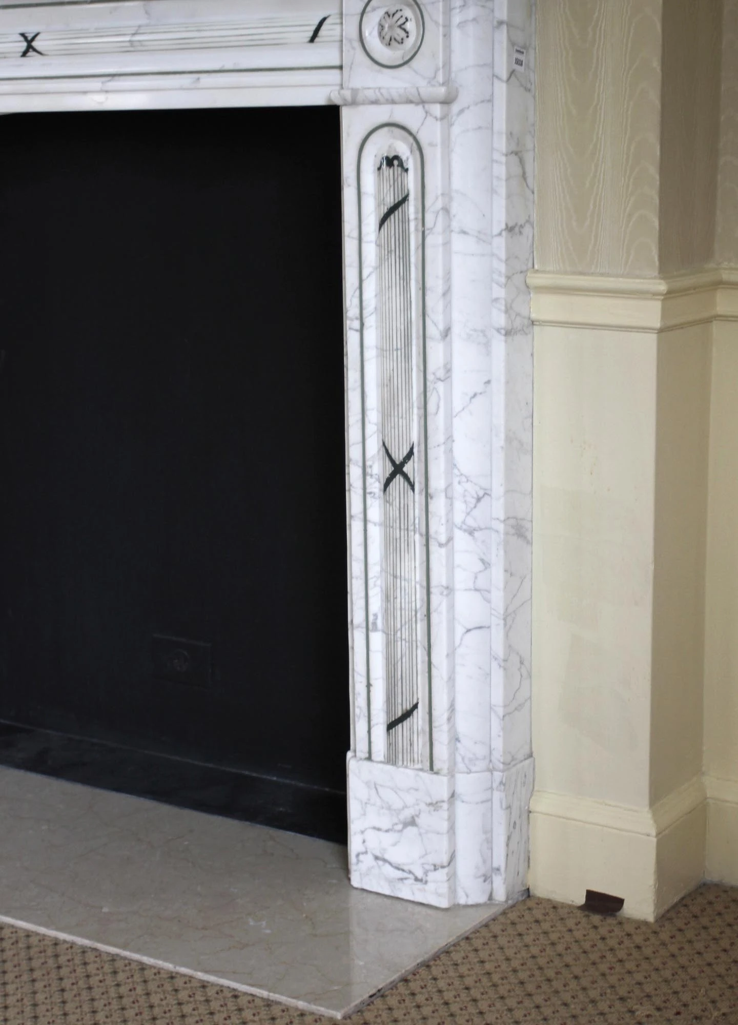 Waldorf Astoria White Marble Mantel With Bulls Eye Motif 9 Waldorf Astoria White Marble Mantel With Bulls Eye Motif - Image 7