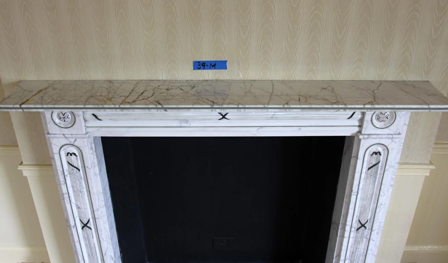 Waldorf Astoria White Marble Mantel With Bulls Eye Motif 11 Waldorf Astoria White Marble Mantel With Bulls Eye Motif - Image 9