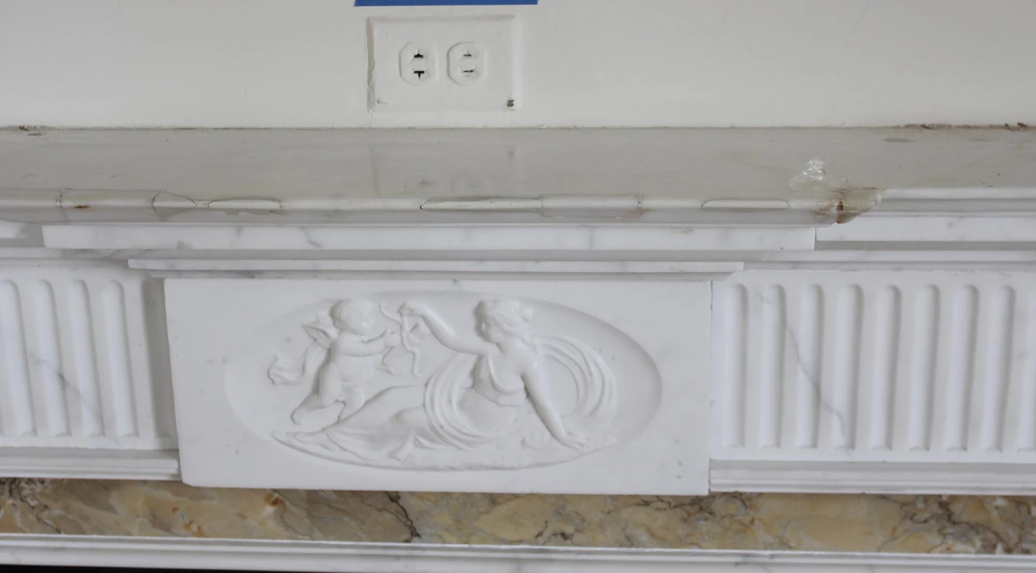 Waldorf Astoria White Marble Mantel With Yellow Trim 8 Waldorf Astoria White Marble Mantel With Yellow Trim - Image 6