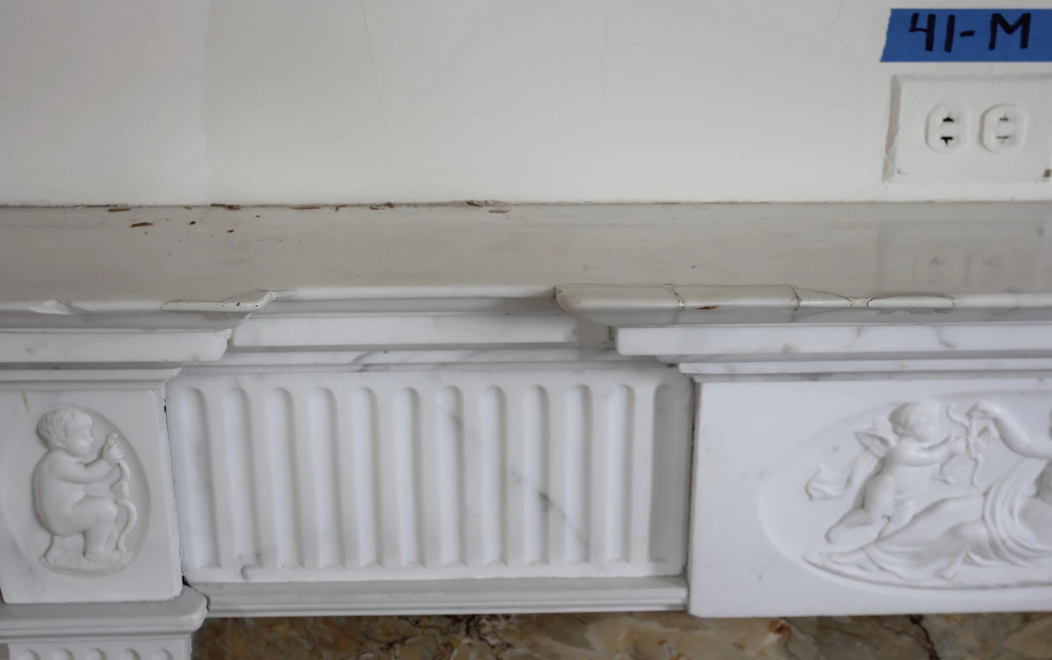 Waldorf Astoria White Marble Mantel With Yellow Trim 9 Waldorf Astoria White Marble Mantel With Yellow Trim - Image 7