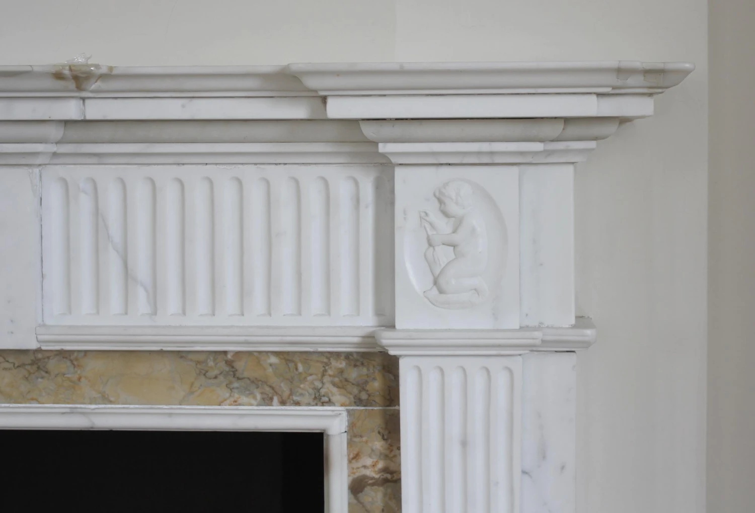 Waldorf Astoria White Marble Mantel With Yellow Trim 10 Waldorf Astoria White Marble Mantel With Yellow Trim - Image 8